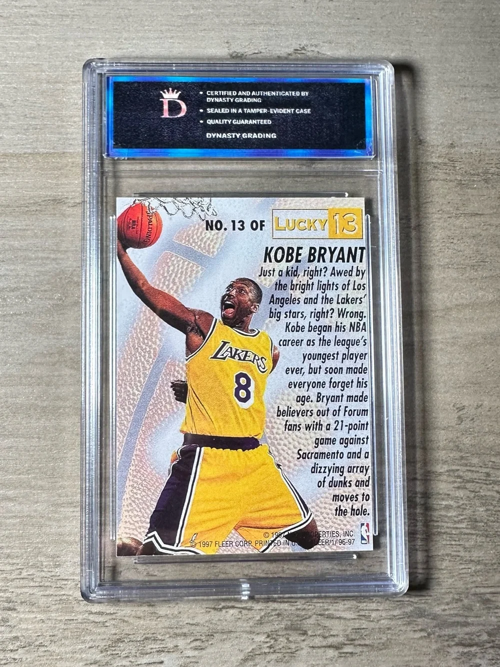Kobe Bryant Rookie “Lucky 13” Holo Rookie Gem Mint 10 Novelty Card. LA Lakers.